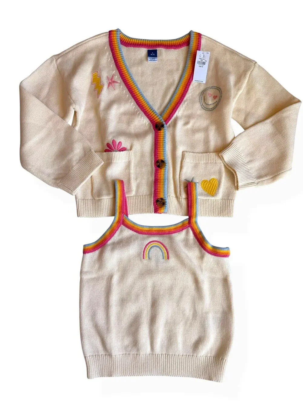 Old Navy Knit Embroidered Cardigan & Tank Top Set 100% Cotton Girls Small 6-7